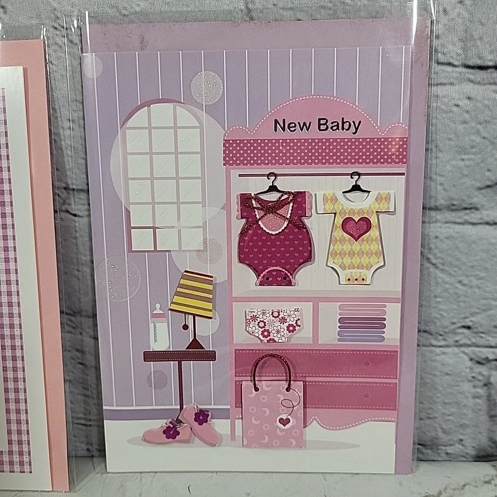 New Greeting Cards Lot Of 5 Baby Arrival Shower Congratulations 3D‎ Pink Green